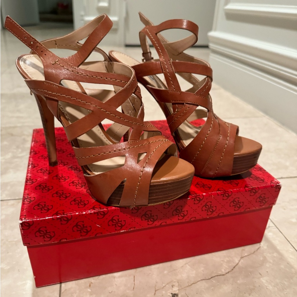 Tan leather strap sandals